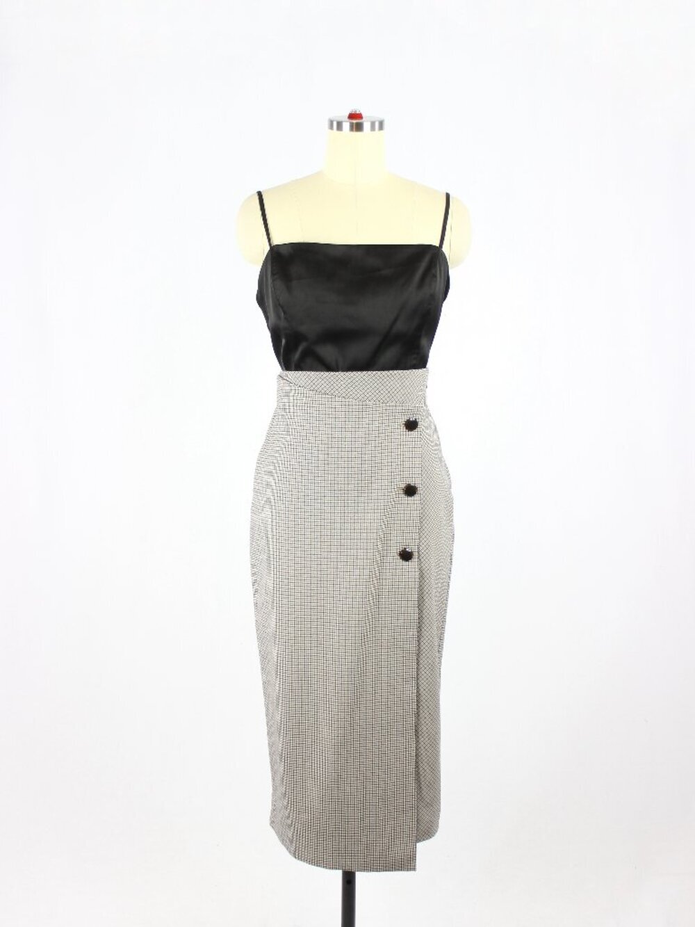 Aritzia BABATON Billy Houndstooth Check Ponte Knit Faux Wrap Midi Skirt, Size 4